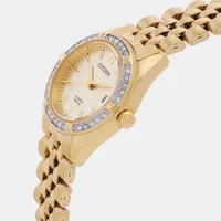 Citizen Gold Round Dial Analog Women's Watch EU6062-50P, angled case view