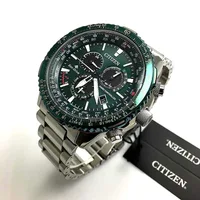 Citizen Green Round Dial Chronograph Men's Watch CB5004-59W, angled case view