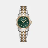 Citizen Green Round Dial Analog Women's Watch EW2297-55X, dial front view