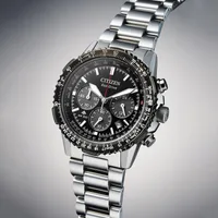 Citizen Black Round Dial Chronograph Men's Watch CA4664-60E, angled case view