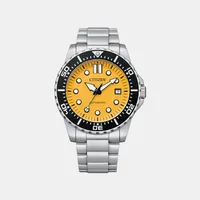 Citizen Vibrant Yellow Sunray Round Dial Analog Men's Watch NJ0170-83Z, dial front view