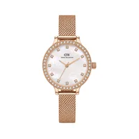 Daniel Wellington Pink Mother of Pearl Round Dial Analog Women's Watch DW0DL2502, front view