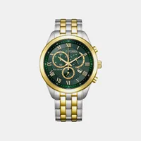 Citizen Green Round Dial Chronograph Men's Watch AT2604-56X, dial front view